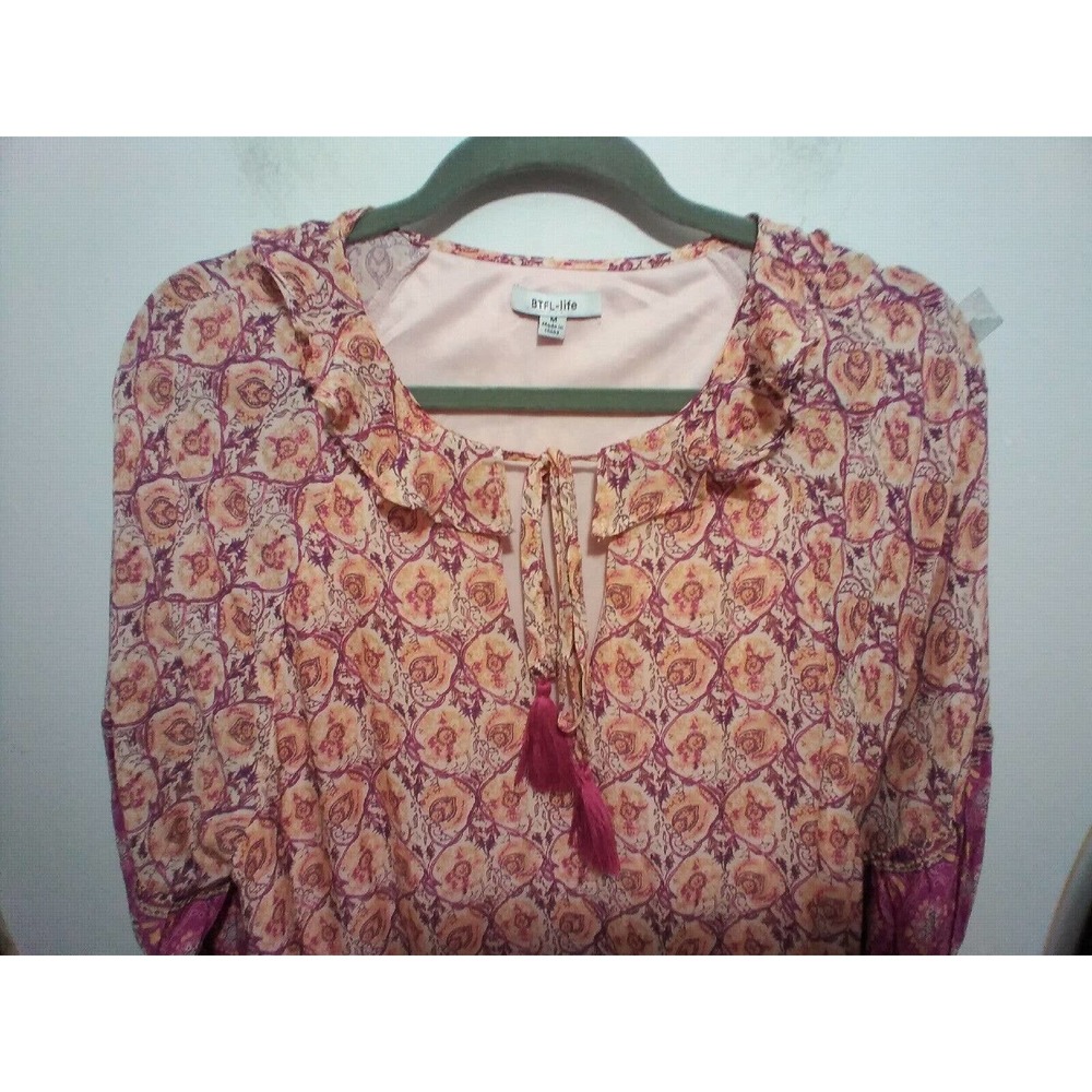 BTFL Life Pink Boho Cottage Core Maxi Tiered Lined Dress with Pockets Si…